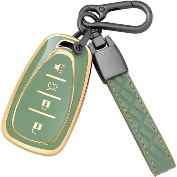 Chevy Key Fob Cover |  4 Buttons TPU Protector with Leather Protection Keychain - Picture 1 of 2